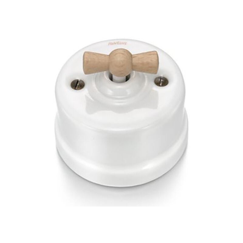 Va et Vient avec passe câbles Porcelaine blanche Manette Hêtre naturel garby Fontini