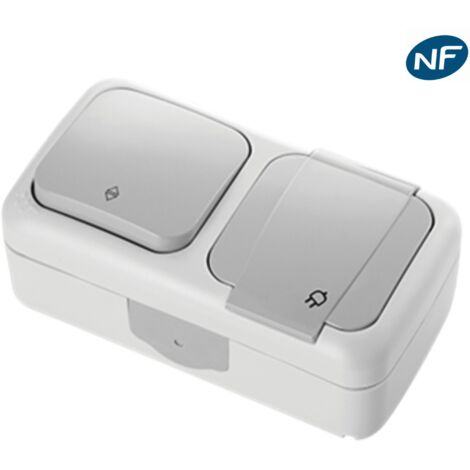 Va et vient + Prise 2P+T étanche IP54- Viko by Panasonic - Gris - NF