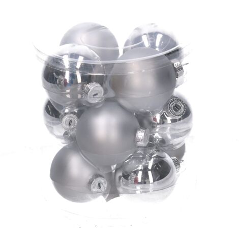 Vacchetti Giuseppe Confezione 12 palline di natale classiche in vetro argento da appendere per decorazione albero 6cm di diametro, 6178420000, Argento