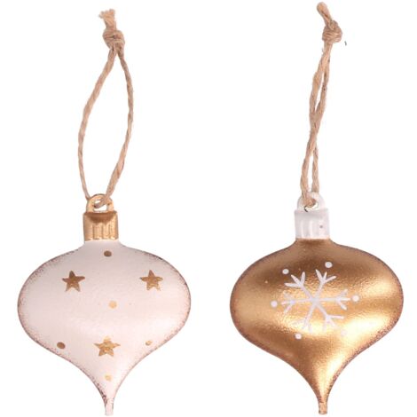 Vacchetti Giuseppe Confezione 8 addobbi a goccia color bianco e oro in metallo, 6195750000