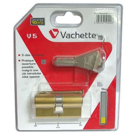 Vachette – Cylindre de serrure laiton massif 30x30mm – 5 goupilles – Clé de secours – 3 clés fournies pour sécurité renforcée