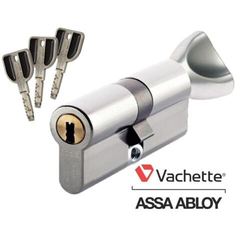 Vachette – Cylindre de serrure européen à bouton 42,5mm – 14 goupilles multidirectionnelles – Résistance au perçage – 3 clés réversibles incluses