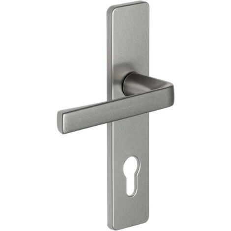 Vachette – Ensemble palière sur petites plaques 165 mm – Finition argent – Plaques 190 x 42 mm – Saillie béquille 57 mm – Poignée réversible