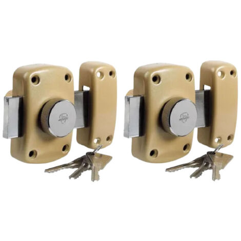Vachette – Lot de 2 verrous Cyclop bouton et cylindre 5 goupilles L.45 mm – Pour porte 38-42 mm – Coffre acier embouti – 3 clés crantées