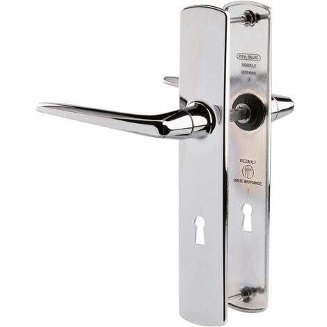 Vachette – Poignée de porte intérieure Riv-Bloc – Zamak – Entraxe 195 mm – Finition chromée miroir – Usage sécurisé pour portes de bureau et chambre
