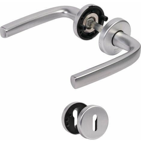 Vachette – Poignée sur rosace Logio Argent – Béquille double en aluminium – Finition anodisée et chromée – Pour portes de chambre