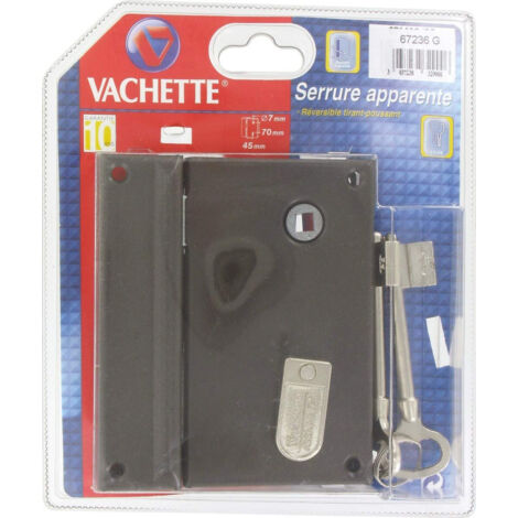Vachette – Serrure multipoint en applique verticale marron – Pêne dormant 1/2 tour – Axe 70mm – Carré 7mm – Fournie avec 2 clés