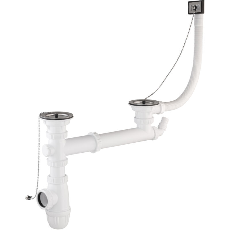 

vaciado completo para fregadero de gres 2 bandejas con rebosadero Ø60 salida Ø40 separación ajustable de 156 a 260 mm