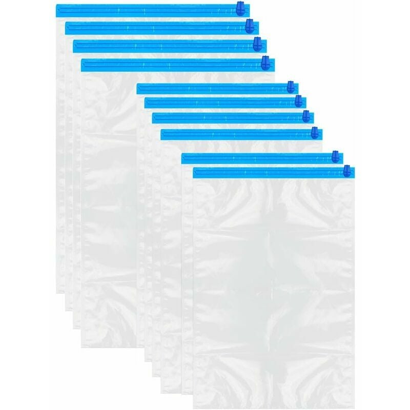 Vacuum Clothing Storage Bag 10 Transparent Double Zipper Pouch Blue