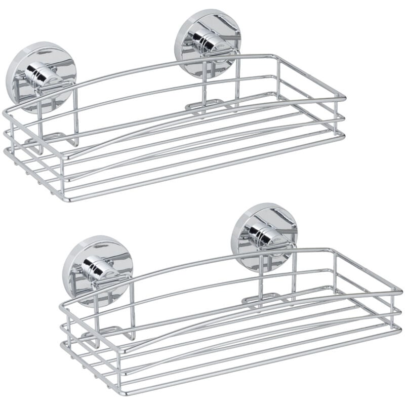Lot de 2 étagères de douche Wenko Système Fixation Vaccum-Loc® sans perçage, repositionnable inclus, Charge jusqu'à 33kg, 26x6,5x14 cm, Argent
