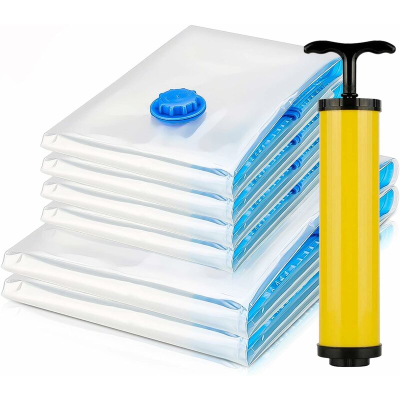 Vacuum Storage Bag, 6 Bags (4 x 60x80cm & 2 x 80x100cm) Reusable Vacuum Storage Bags with Pump for Bedding, Clothes, Duvets, etc.