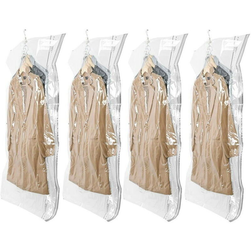 Vacuum storage bags for hanging clothes, 4 packs (105 × 70 cm), vacuum bags for suits, coats, jackets, save 80% space, closet organizer
