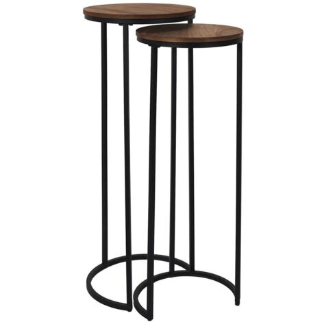 VADIM - Lot de 2 Selettes gigogne en métal noir et MDF imitation noyer