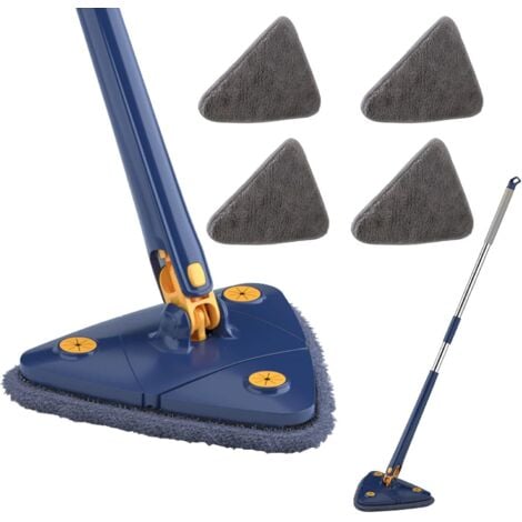 COLNK Vadrouille de Nettoyage Réglable Rotative à 360°, Triangular Mop avec Compression Automatique de l'eau, Pour Nettoie Cuisine, Murs, Plafond, Canapé, Coins (Bleu+4 PCS chiffon)