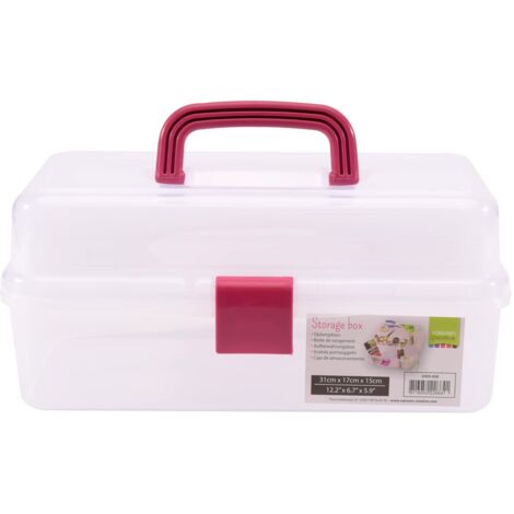 Vaessen Creative 1009-008 portaoggetti con Coperchio e Maniglia, 3 Ripiani, Scatola per Attrezzi, Materiali Fai da Te, Gioielli, Accessori da Cucito o Altri Piccoli Utensili, 31 x 17 x 15 cm