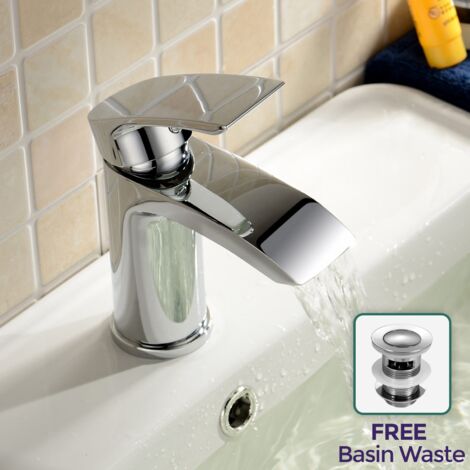 Vago Chrome Modern Waterfall Basin Sink Mono Mixer Tap & Waste