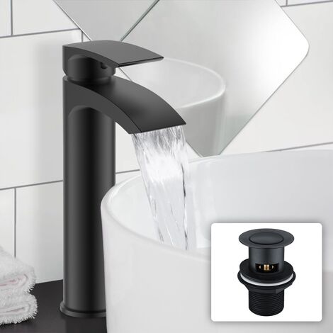 Vago Modern Matte Black High Rise Tall Basin Mixer Tap & Waste