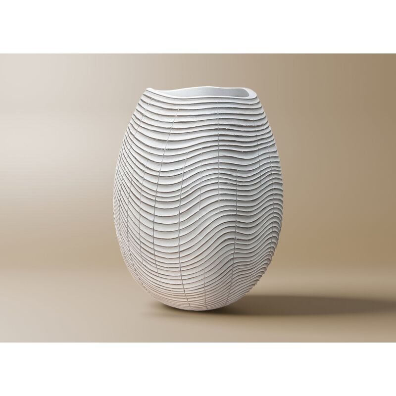 Vague - Vase boule en résine blanc H23 cm vague