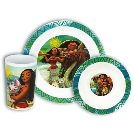 Vaiana ensemble repas incluant 1 verre 220 ml, 1 assiette et 1 bol micro-ondables pour enfant
