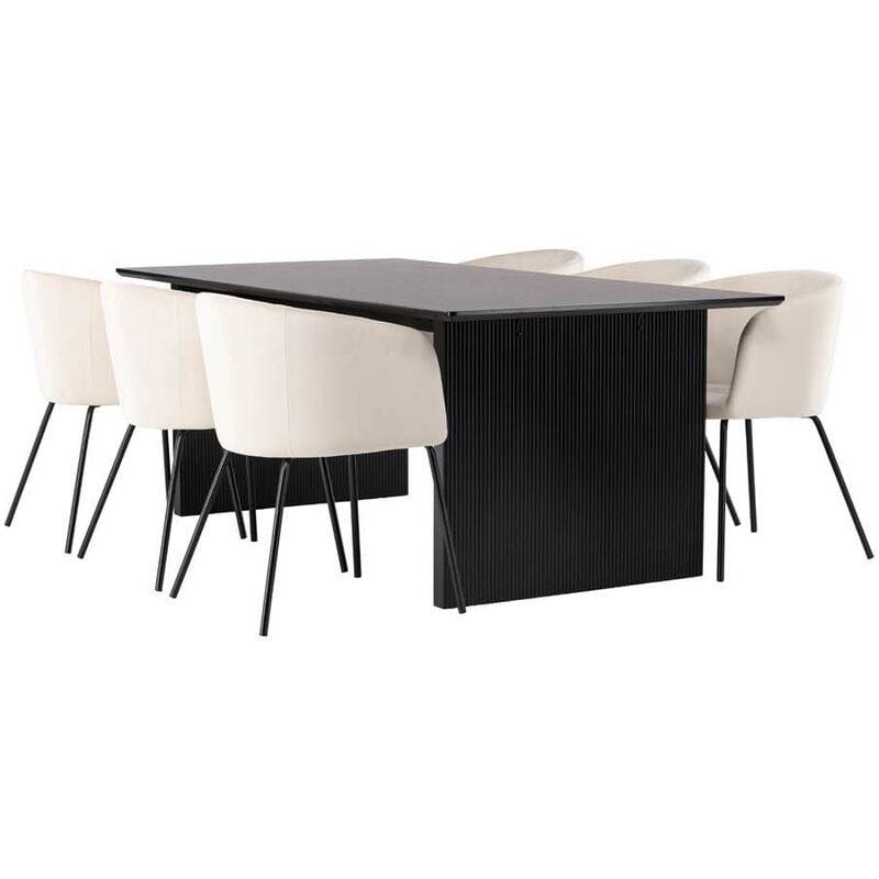 Vail ensemble pour salle à manger table noir et 6 berit chaises beige.