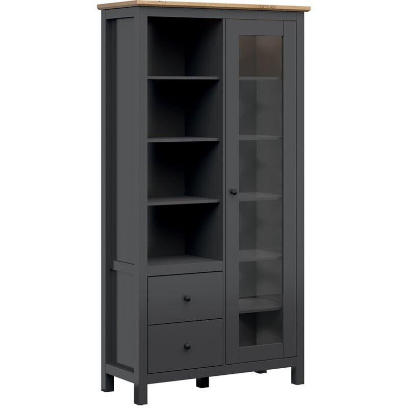 Petits-meubles - Vaisselier 1 porte 2 tiroirs avec led Duck Gris anthracite et Bois