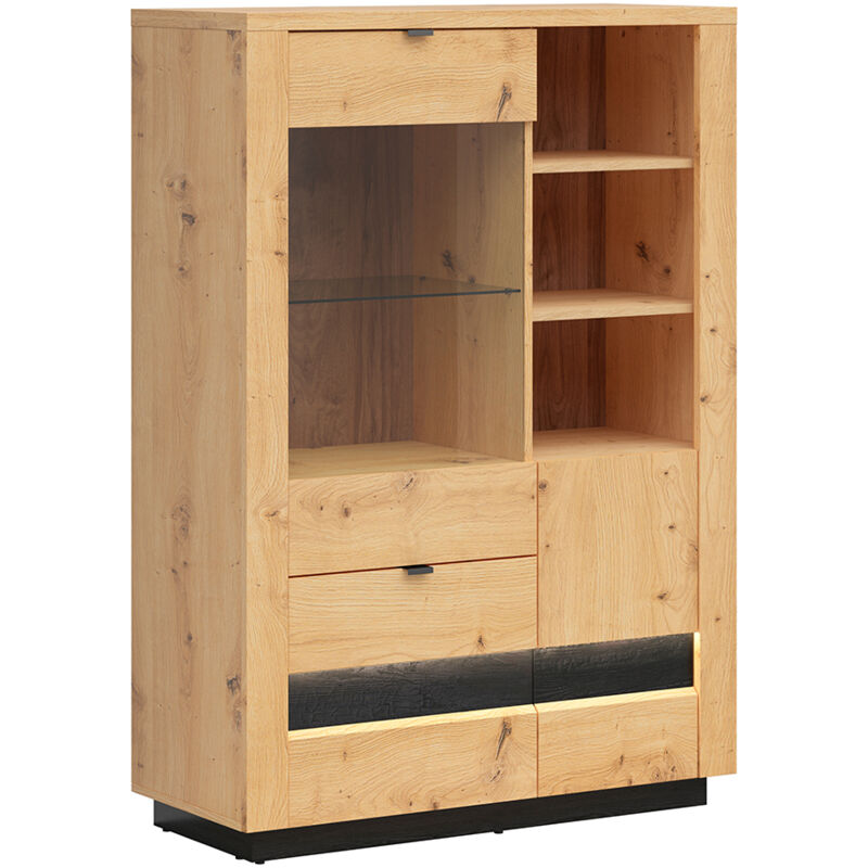 Petits-meubles - Vaisselier 2 portes 2 tiroirs avec led Glenn Bois et Noir