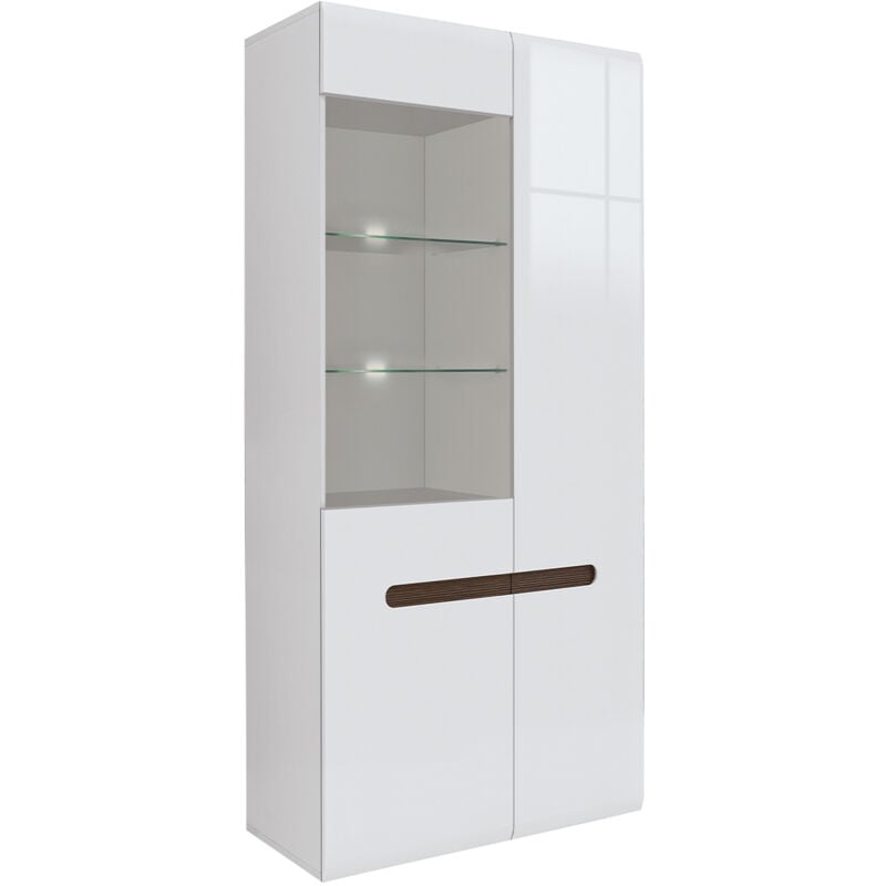 Petits-meubles - Vaisselier 2 portes avec led Darrel Blanc laqué et Bois