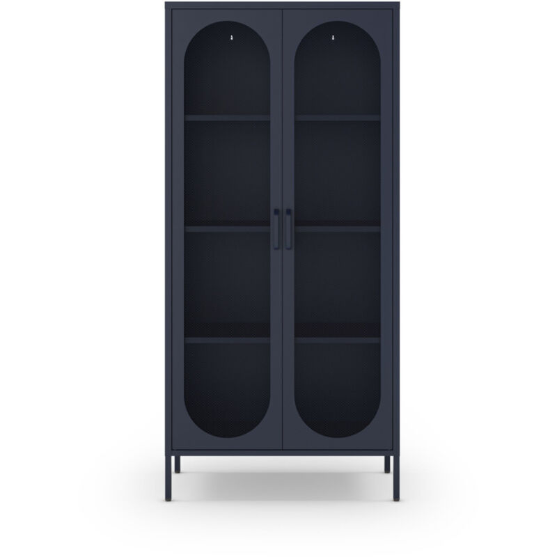 Vaisselier 2 portes en métal H170cm - Bleu nuit - Zio