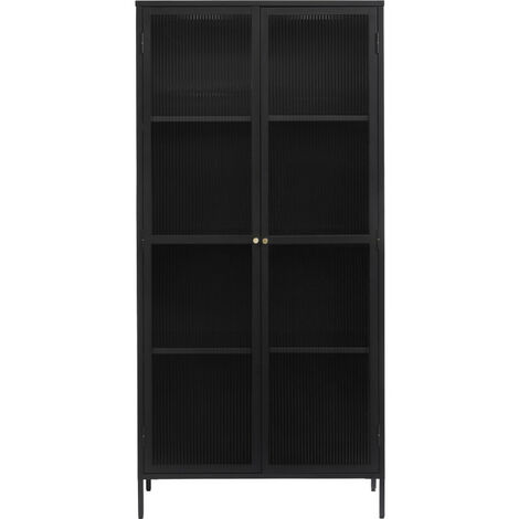 Vaisselier 2 portes en verre stié et métal H190cm - Noir - BJORN