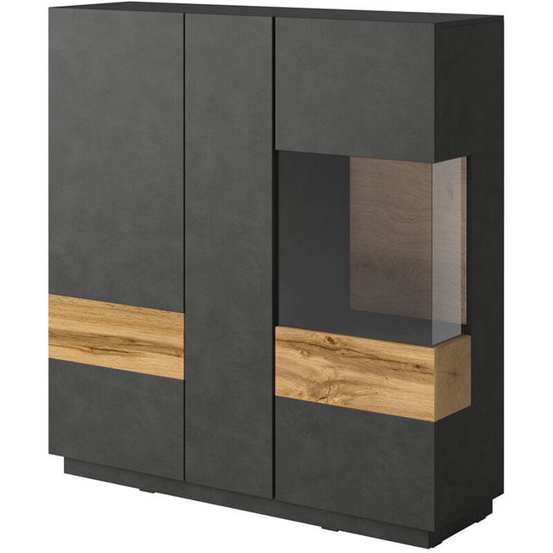 Petits-meubles - Vaisselier 3 portes Andrea Gris anthracite et Bois