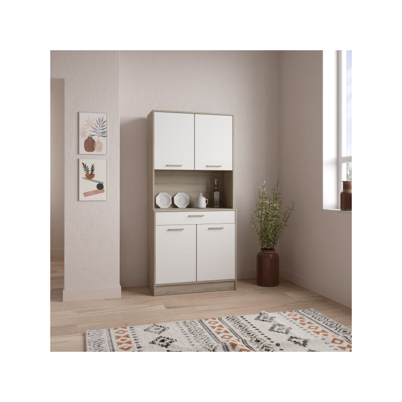 Vaisselier 4 portes 1 tiroir Chêne/Blanc - mobo - l 83 x l 40 x h 176 cm