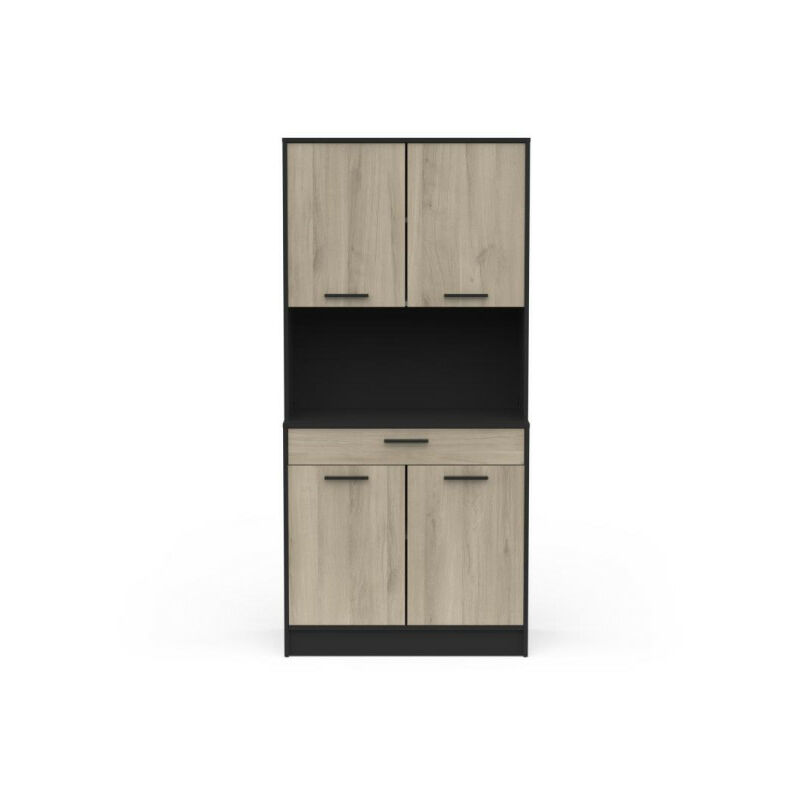 TMM - Vaisselier 4 portes 1 tiroir Chêne/Noir - mobo - l 83 x l 40 x h 176 cm