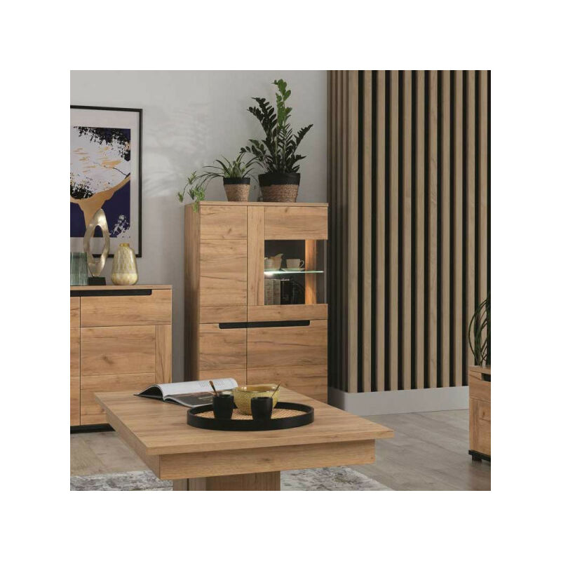TMM - Vaisselier 4 portes à led Chêne miel/Verre - cospri - l 84 x l 39.5 x h 137 cm