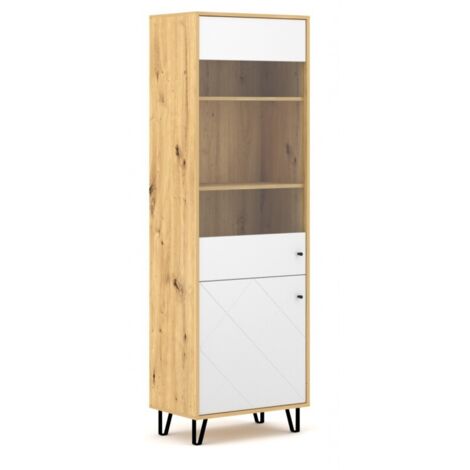 Vaisselier à porte réversible BILBAO coloris chêne et blanc mat 194,6 cm