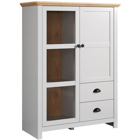 Vaisselier/argentier H 130 cm style campagne gris clair/chêne Indiana