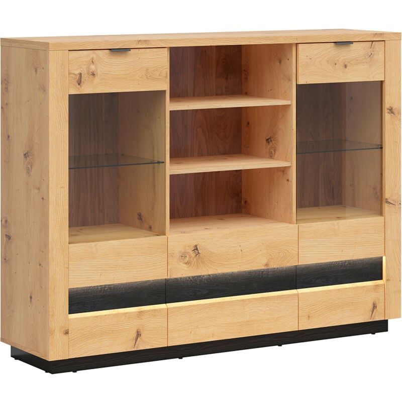 Petits-meubles - Vaisselier bas 2 portes 2 tiroirs avec led Glenn Bois et Noir