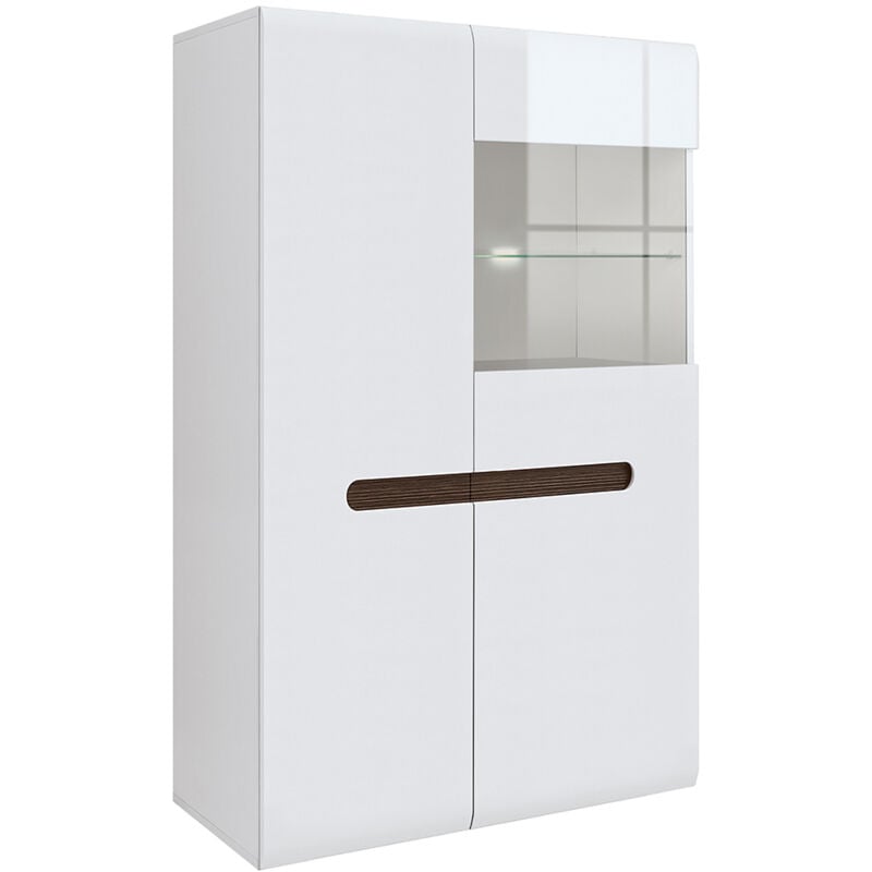 Petits-meubles - Vaisselier bas 2 portes avec led Darrel Blanc laqué et Bois