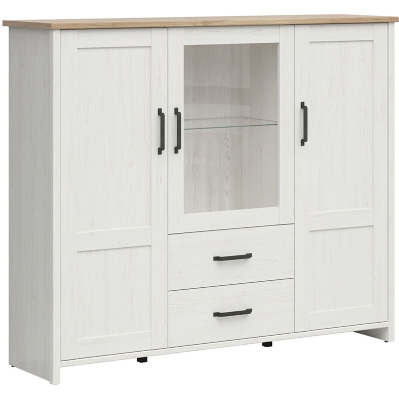 Vaisselier bas 3 portes 2 tiroirs Aksel Blanc et Bois