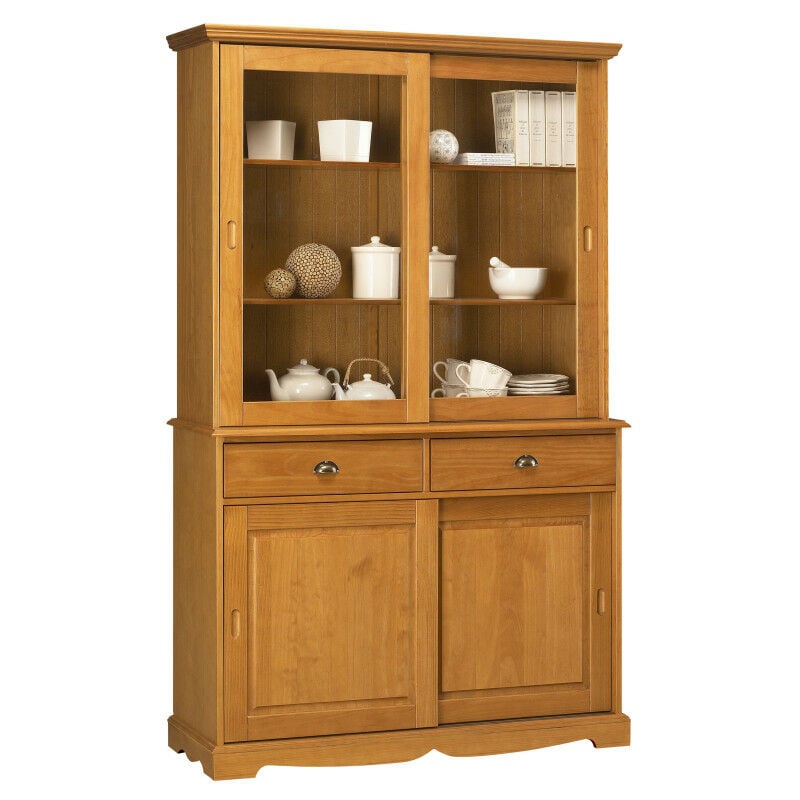 Vaisselier Pin Miel 4 Portes Coulissantes 2 Tiroirs l 121 h 198.8 p 42.3 cm - marron