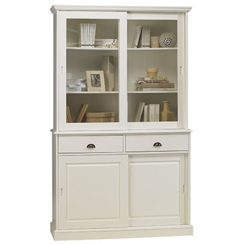 Vaisselier Blanc 4 Portes Coulissantes 2 Tiroirs 5 Niches l 121 h 198.8 p 42.3 cm - Blanc