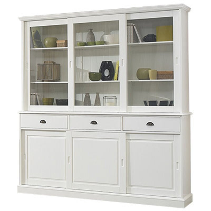 Vaisselier Blanc 6 Portes Coulissantes 3 Tiroirs 6 Tablettes L 178.6 H 199 P 42.3 cm