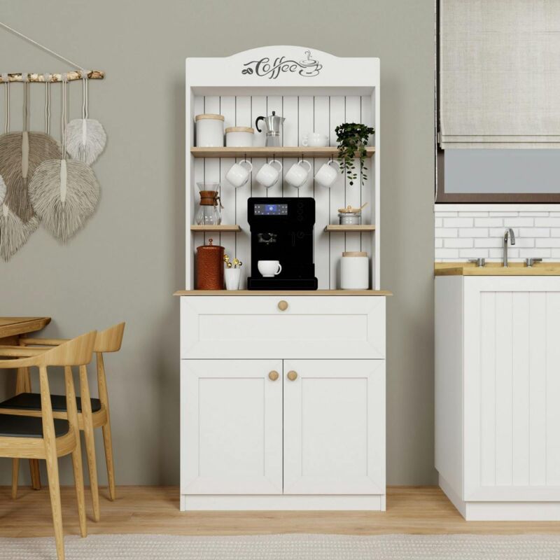 Vaisselier cuisine blanc 2 portes, niche machine à café VAREN Vaisselier cuisine blanc 2 portes, niche machine à café VAREN