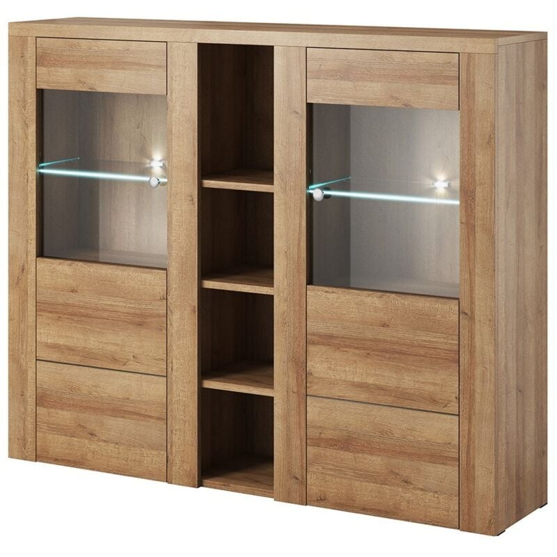 Meublorama - Vaisselier design 2 portes pour salon couleur chêne. collection santiago.