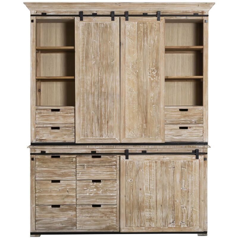 Made In Meubles - Vaisselier en bois recyclé blanchi et métal Alix