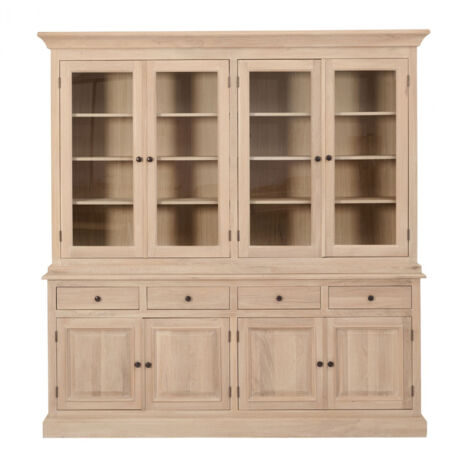Vaisselier en chêne blanchi 4 portes vitrées 4 tiroirs 4 portes bois - VICTORIA