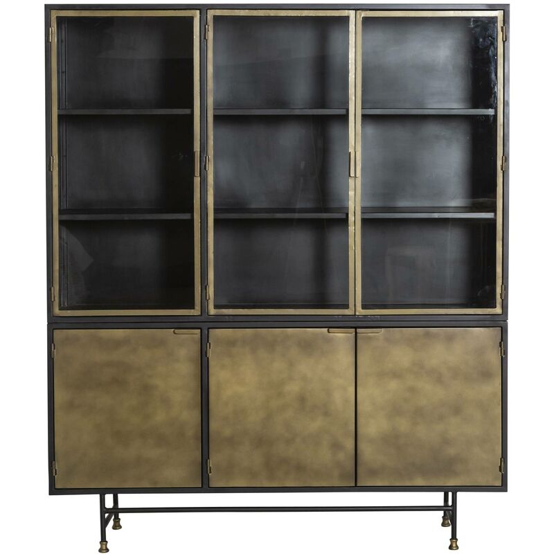 Made In Meubles – Vaisselier en laiton et métal noir 190x160x40cm – Style industriel – 3 espaces de stockage cachés – Meuble décoratif