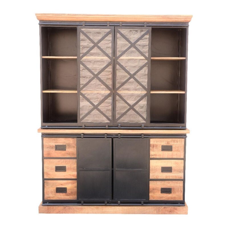 Vaisselier grand modèle Bakou portes coulissantes manguier et métal