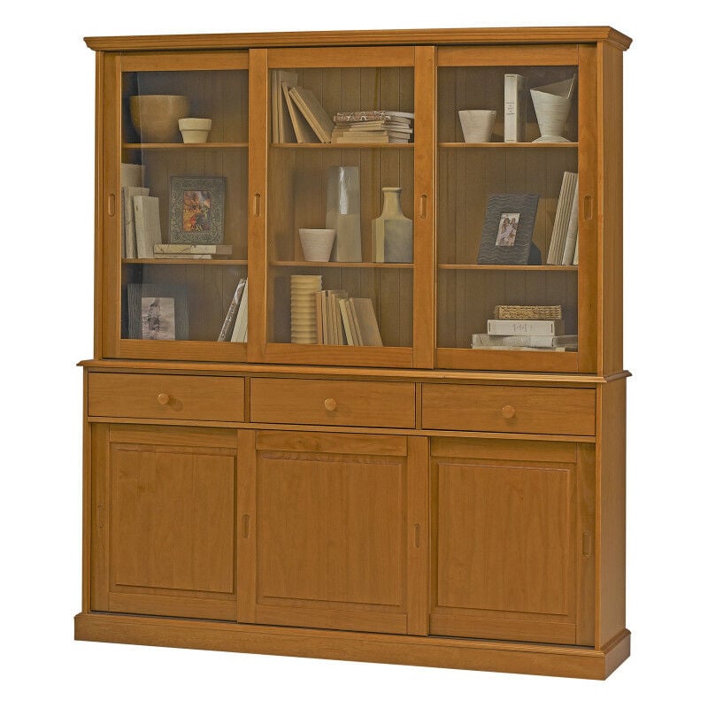 Vaisselier Pin Miel 6 Portes Coulissantes 3 t 10 Niches l 178.6 h 199 p 42.3 cm - marron