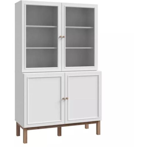 Vaisselier vitré décor gris et chêne avec poignées en bois - UDINE