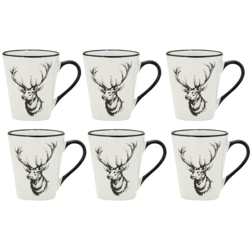 Aubry Gaspard - Vaisselle Cerf en porcelaine blanche et noire (lot de 6) Tasse